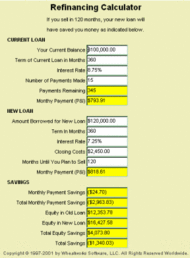 MoneyToys Refinancing Calculator screenshot